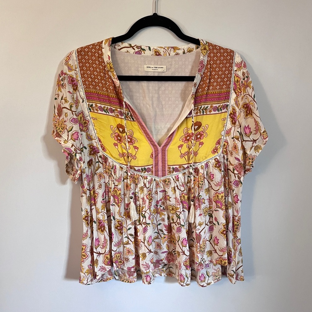 Spell Portobello Road Short Sleeve Floral Blouse